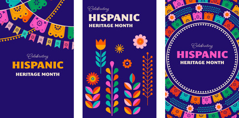 national hispanic heritage month celebration. background, banner and card with flowers. geometric co