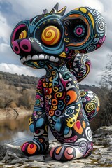 Wall Mural - A colorful statue of a bear sitting on top of rocks, AI