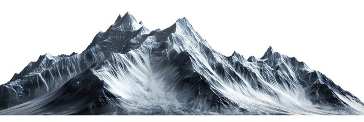 Mountain Range Background. Landscape of Majestic Mountain Peaks on White Isolated Background