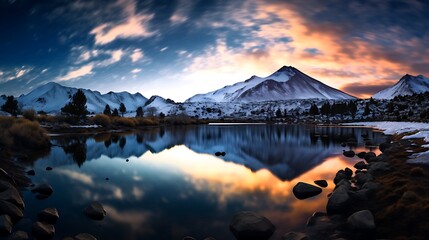 Wall Mural - Dynamic night sky with the Milky Way visible above a serene mountain landscape