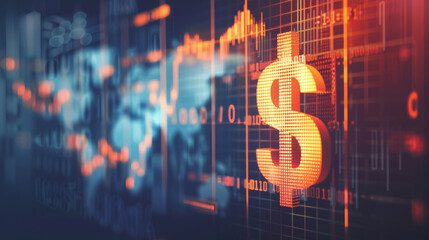 Poster - Abstract financial chart with glowing dollar sign illustrating the concept of inflation