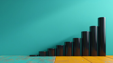 Poster - 3d rendering of black bars depicting rising inflation set against a vibrant turquoise background