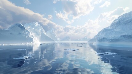 Aufkleber - Multiple icebergs float in a body of water, reflecting the light in the cold Arctic environment. Generative AI