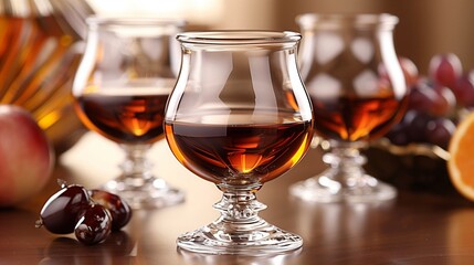 brandy or cognac in snifter glass isolated on white background with clipping path