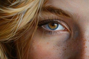 Poster - A detailed closeup shot highlighting the beauty of a female's eye with natural freckles