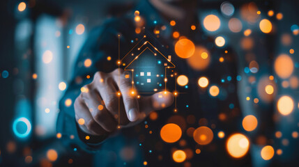 Aufkleber - Image of a person tapping a digital house icon, indicating rising property values