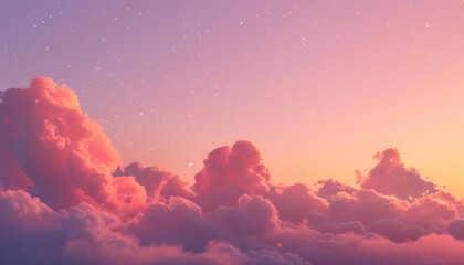Wall Mural - magical pink clouds in twilight sky with twinkling stars and dreamy atmosphere