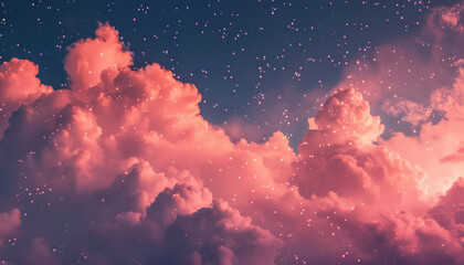 Wall Mural - magical pink clouds in twilight sky with twinkling stars and dreamy atmosphere