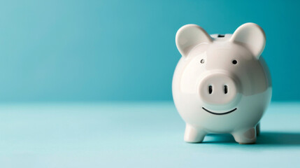 Aufkleber - Ceramic piggy bank symbolizing financial savings and inflation against a serene blue backdrop