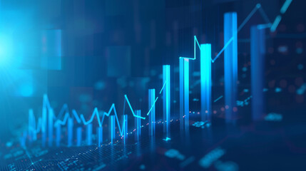 Poster - Digital illustration of ascending financial graphs symbolizing inflation on a dark, tech-infused background