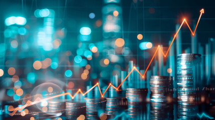 Poster - Abstract financial concept with coins and upward graph depicting inflation growth