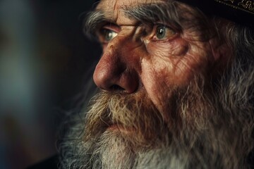 Canvas Print - Closeup portrait of an elderly man with a captivating gaze, showing wisdom and depth