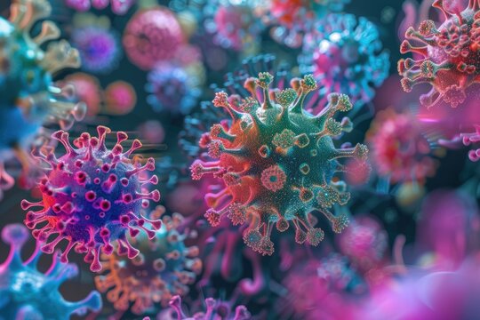 A colorful, abstract representation of different types of viruses