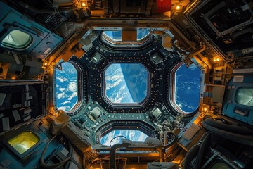 Wall Mural - a visually striking depiction of life aboard a space station