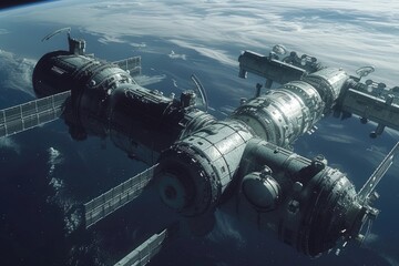 Wall Mural - a visually striking depiction of life aboard a space station