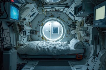 Aufkleber - A visually striking depiction of life aboard a space station