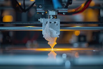Aufkleber - Close-up of a 3d printer, a 3d printer with a small piece of paper on it