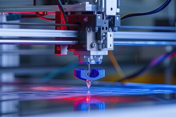 Aufkleber - Close-up of a 3d printer, a 3d printer with a small piece of paper on it