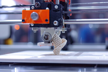 Aufkleber - Close-up of a 3d printer, a 3d printer with a small piece of paper on it