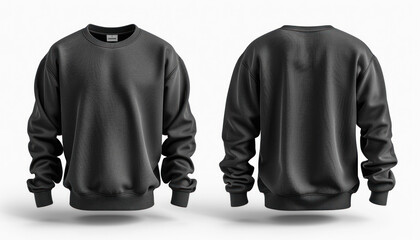 Image shows black sweatshirt from front and back, highlighting design and features