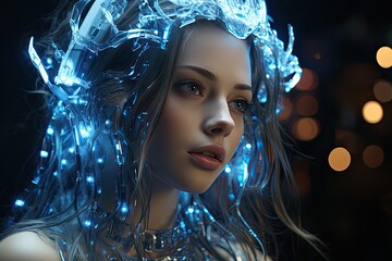 Poster - Holographic avatars interacting in a virtual space, Humanoid with hologram background