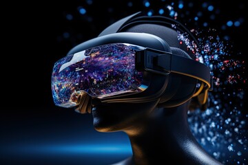 Aufkleber - Human using Virtual reality headset on dark background