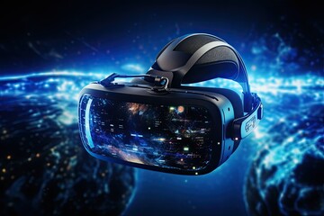 Aufkleber - Human using Virtual reality headset on dark background