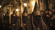Penitents In Traditional Robes Participating In Solemn Holy Week Processions In Seville Spain Cultural Photography