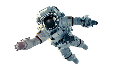 astronaut flies over the white backgrounds. 