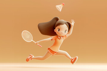 Wall Mural - the girl is playing badminton, 3d render minimal style