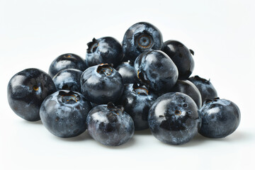 Sticker - A cluster of plump blueberries isolated on a white surface, displaying their rich blue-purple hue and antioxidant-packed goodness.  Generative Ai.