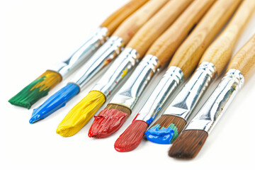 Poster - a colorful palette of paintbrushes isolated on a plain white background, separated from the environm