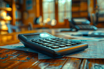 Poster - a calculator and spreadsheet filled with numbers, indicating meticulous budgeting and financial plan