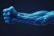 © Evhen Pylypchuk - Human power low poly wireframe banner template. Polygonal physical strength, strong bodybuilder, athlete body mesh art illustration. 3D male hand muscles, flexed biceps with connected dots