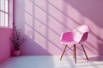 Poster - monochrome chair against a backdrop of pastel lavender walls, creating a striking visual contrast. c