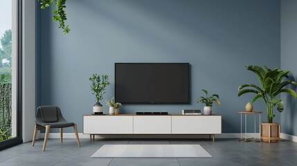 Wall Mural - Two tone color wall background,Modern living room decor with a tv cabinet . Generative Ai