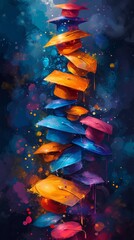 Wall Mural - Artistic Illustration of Colorful Graduation Caps Stacked