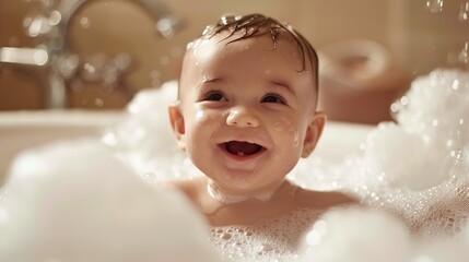 Wall Mural - Baby's Laughter During Bubble Bath Time