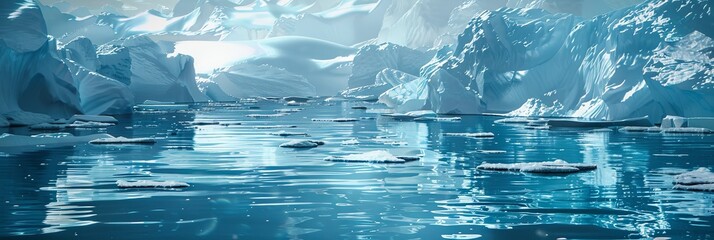 Aufkleber - A group of icebergs floating in a body of water, showcasing the icy textures and reflections of light in the cold Arctic waters. Generative AI