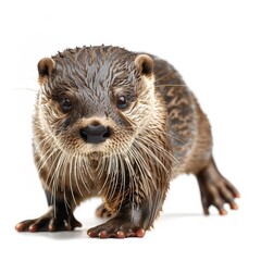 Wall Mural - a wet otter standing on a white surface