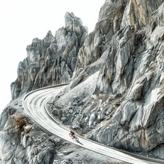 Wall Mural - a motorcycle riding on a mountain road with a mountain in the background