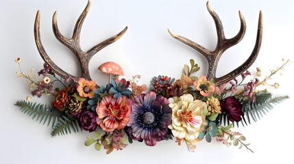Wall Mural - Stag Antler Boho Style Flowers

