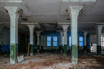 Sticker - Large abandoned industrial hall interior