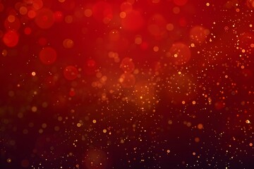 Wall Mural - Golden Glitter Particle Background with Soft Focus and Bokeh Light Effects on Warm Red Gradient, Ideal for Celebrations