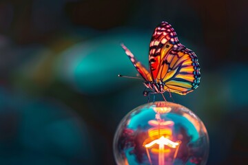 Sticker - Vivid monarch butterfly rests atop a shimmering soap bubble, showcasing nature's fragile beauty