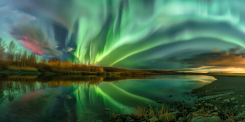 Wall Mural - Stunning landscape of northern light