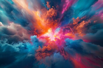 Poster - Digital artwork of a colorful nebula in a surreal cosmic setting