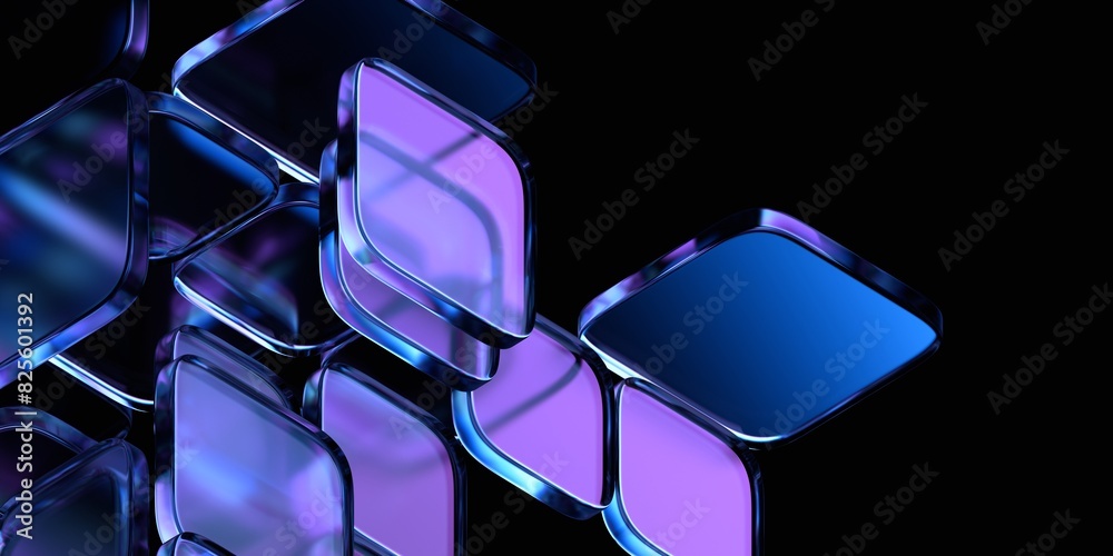 Abstract geometric blocks on black background, 3d render