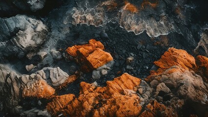 Wall Mural - Abstract background, rocky textures, orange, gray and black colors.	