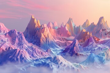 Wall Mural - Panoramic view of vibrant sunrise illuminating the icy peaks of a mountain range